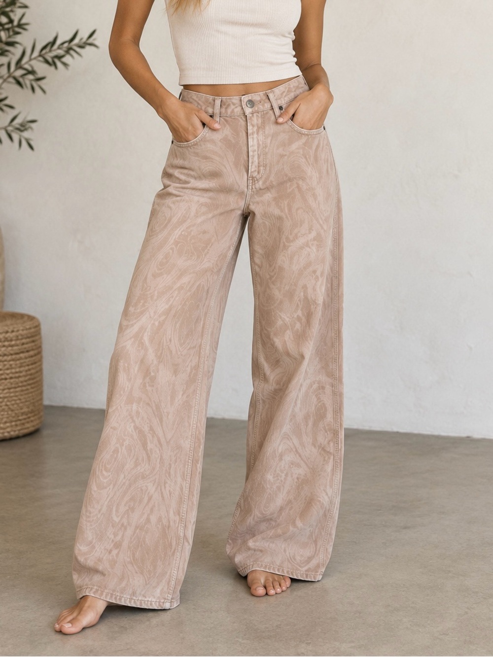 BDG Urban Outfitters Puddle Swirl Print High Rise Baggy Wide Leg Jeans W30 L32
